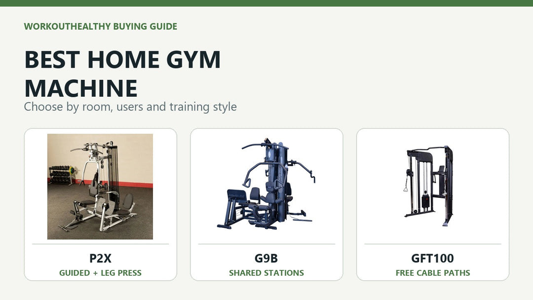 Body-Solid P2X with leg press, G9B, and GFT100 home gym machines compared