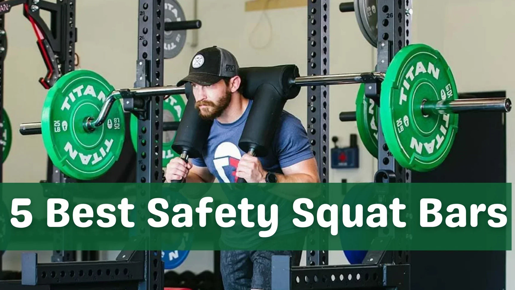 The Titan Fitness Safety Squat Bar, our best overall safety squat bar pick for pain-free heavy squats.