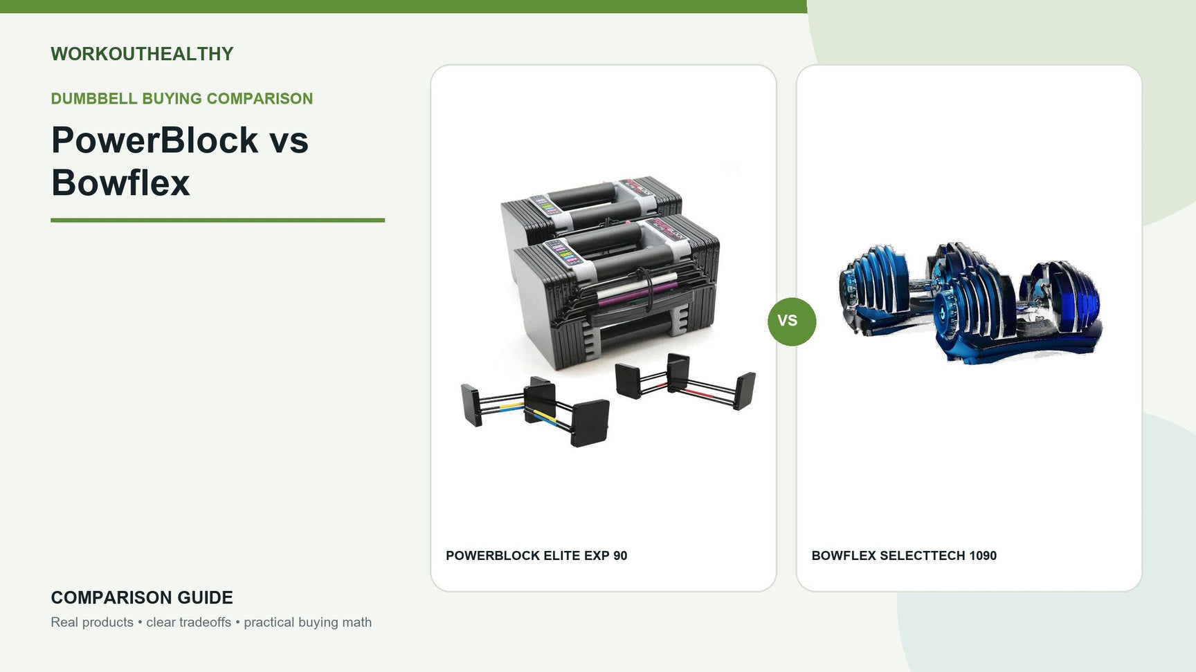 PowerBlock Elite EXP 90 and Bowflex SelectTech 1090 adjustable dumbbells compared side by side