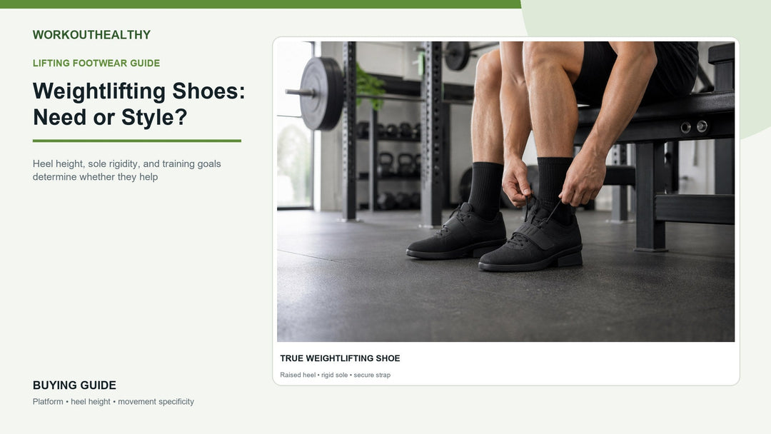 Weightlifting shoes with rigid raised heels shown alongside flat soled lifting shoes