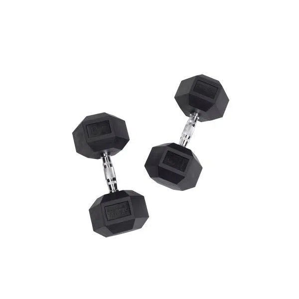 pair of 50 lb. body solid rubber hex dumbbells