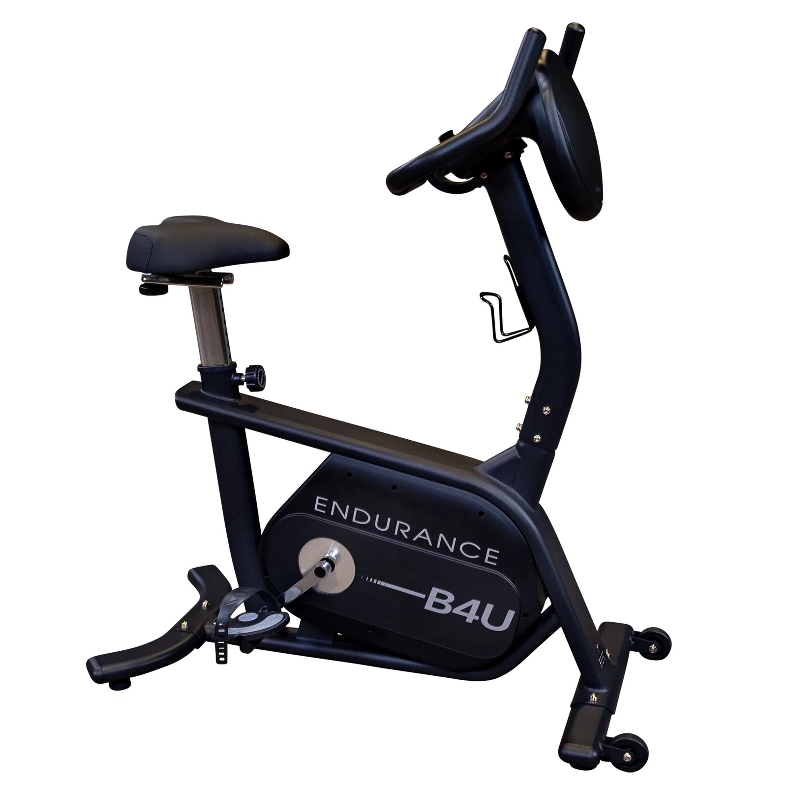 Body-Solid Endurance B4UB upright exercise bike, full side view showing the frame, LED console and DuraFirm seat