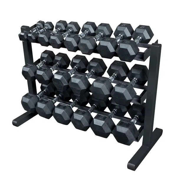 Body-Solid 5-50 lb. Rubber Hex Dumbbell Package w/ Rack ...