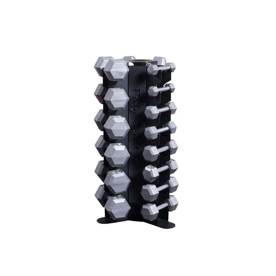 Body-Solid 5-50 lb. Iron Hex Dumbbell Package with Vertical Rack GDR80-SDX550 Muscle and Strength Training Solution Healthy and Safe Workout