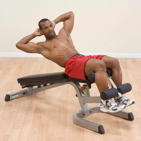man sit-up workout on Body-Solid Incline Decline Flat Weight Bench GFID71