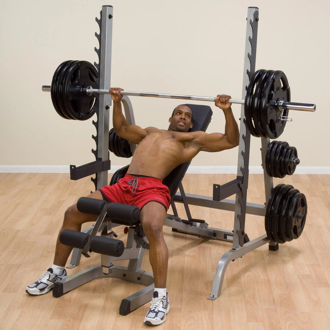 man incline bench press on Body-Solid Squat and Bench Rack GPR370