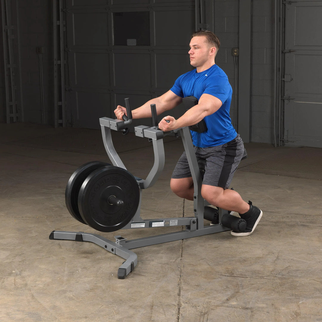 man underhand grip back row exercise on Body-Solid Seated Row Machine GSRM40