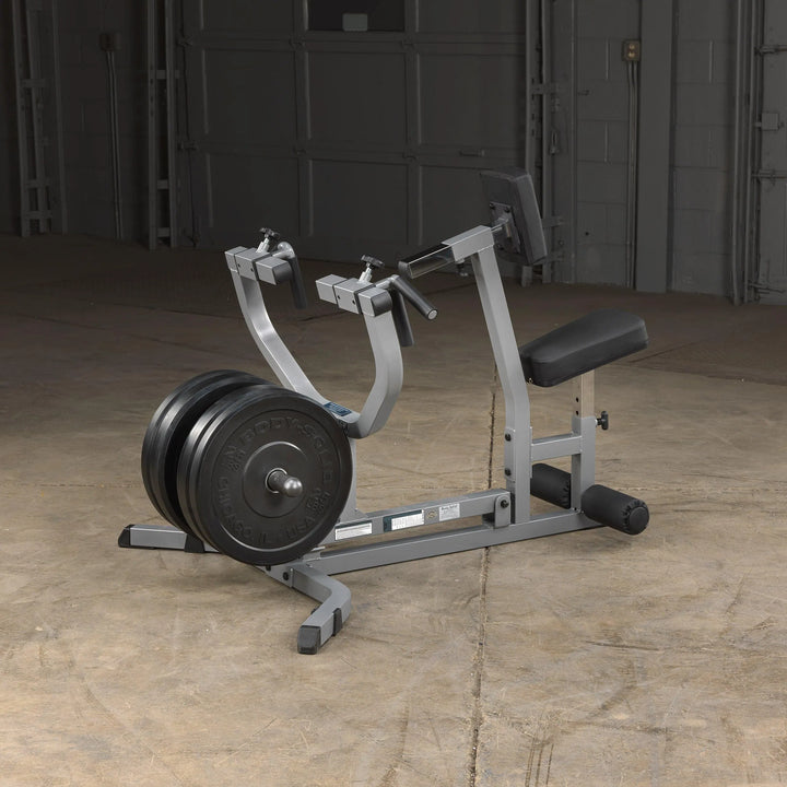 Body-Solid Seated Row Machine GSRM40 on display with weight plates