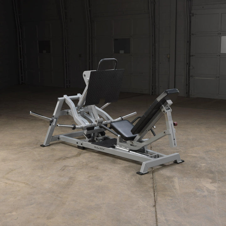 Body-Solid Horizontal Leg Press Machine LVLP on display without the weight plates