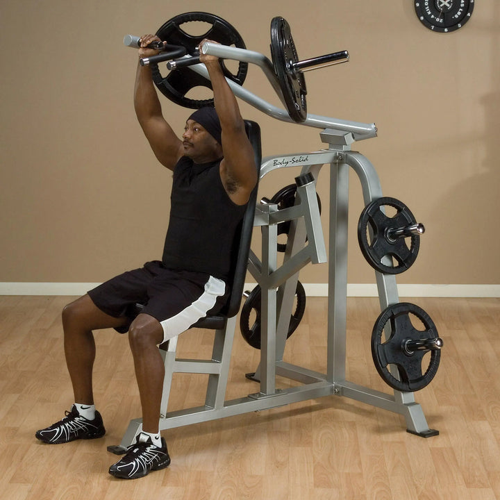 man shoulder press workout on Body-Solid Seated Shoulder Press Machine LVSP