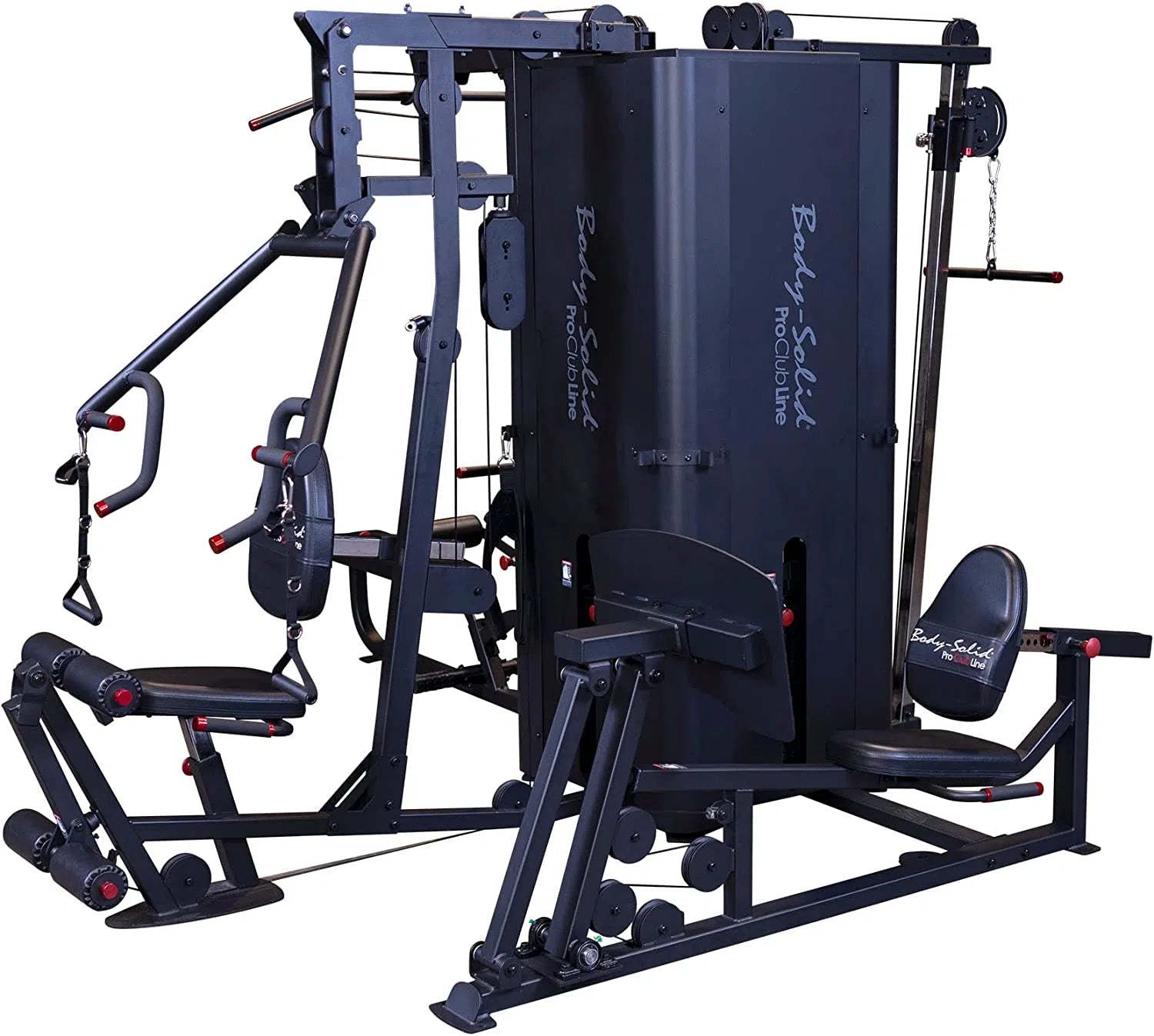 Body-Solid Pro Clubline S1000 four-stack gym on a white background, showing all four stations and the fully shrouded weight stacks