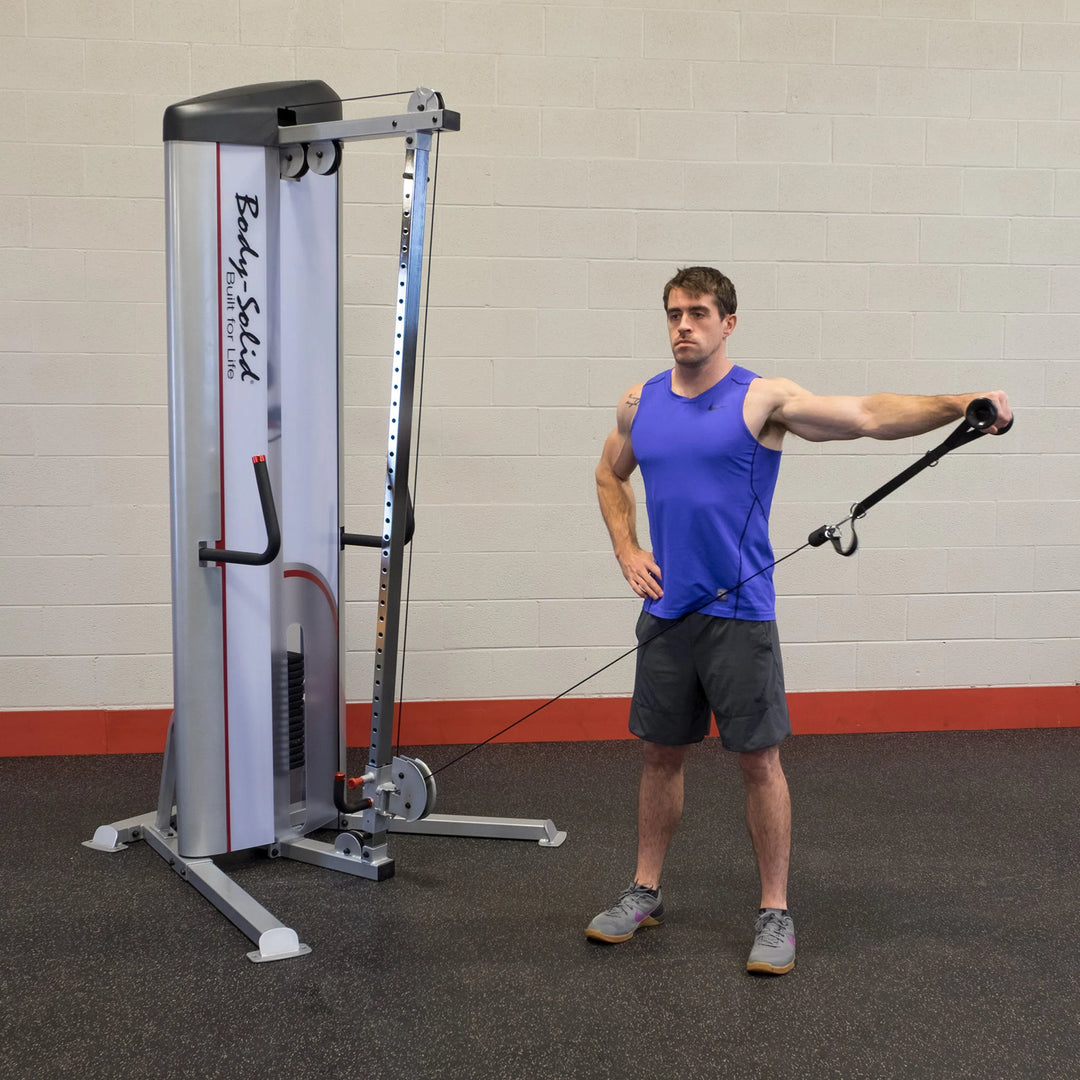 man lateral shoulder raise exercise on Body-Solid Commercial Cable Column S2CC