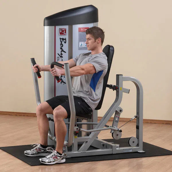 man seated chest press workout on  Body-Solid Cable Chest Press S2CP