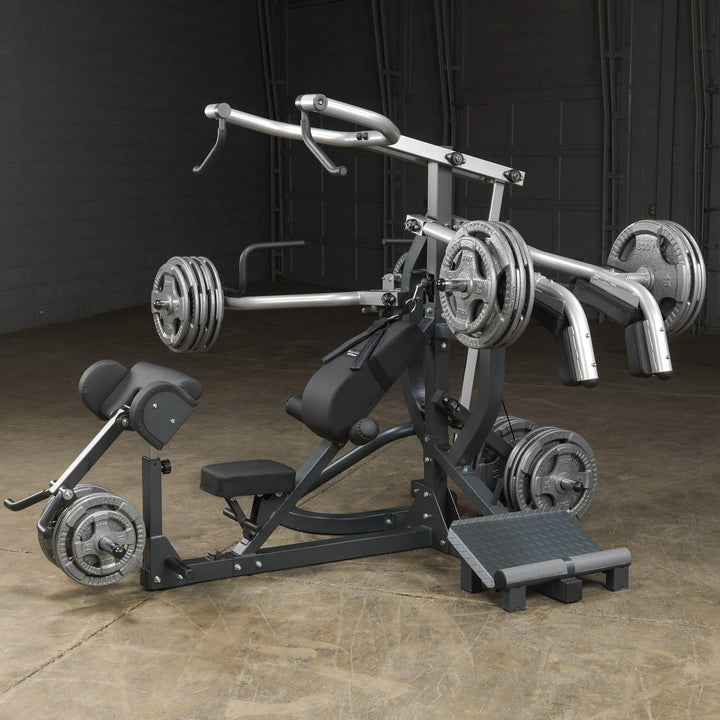 Body-Solid Freeweight Leverage Gym SBL460P4 on display with weight plates