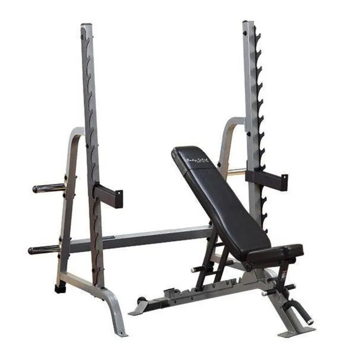 Body-Solid Olympic Bench Press Rack SDIB370 on display without weight plates