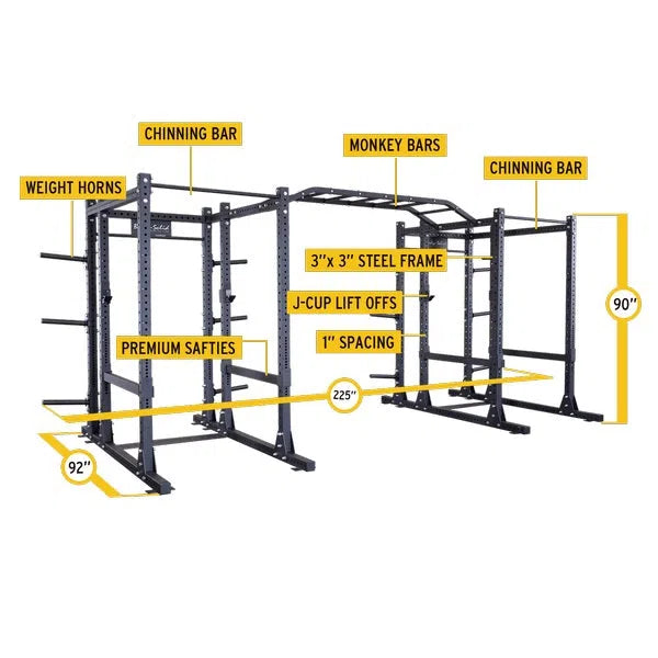 Body-Solid Double Power Rack Extended SPR1000DB-Back equipment parts and dimensions