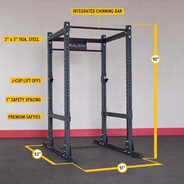 Body-Solid Commercial Power Rack SPR1000 equipment parts and dimensions