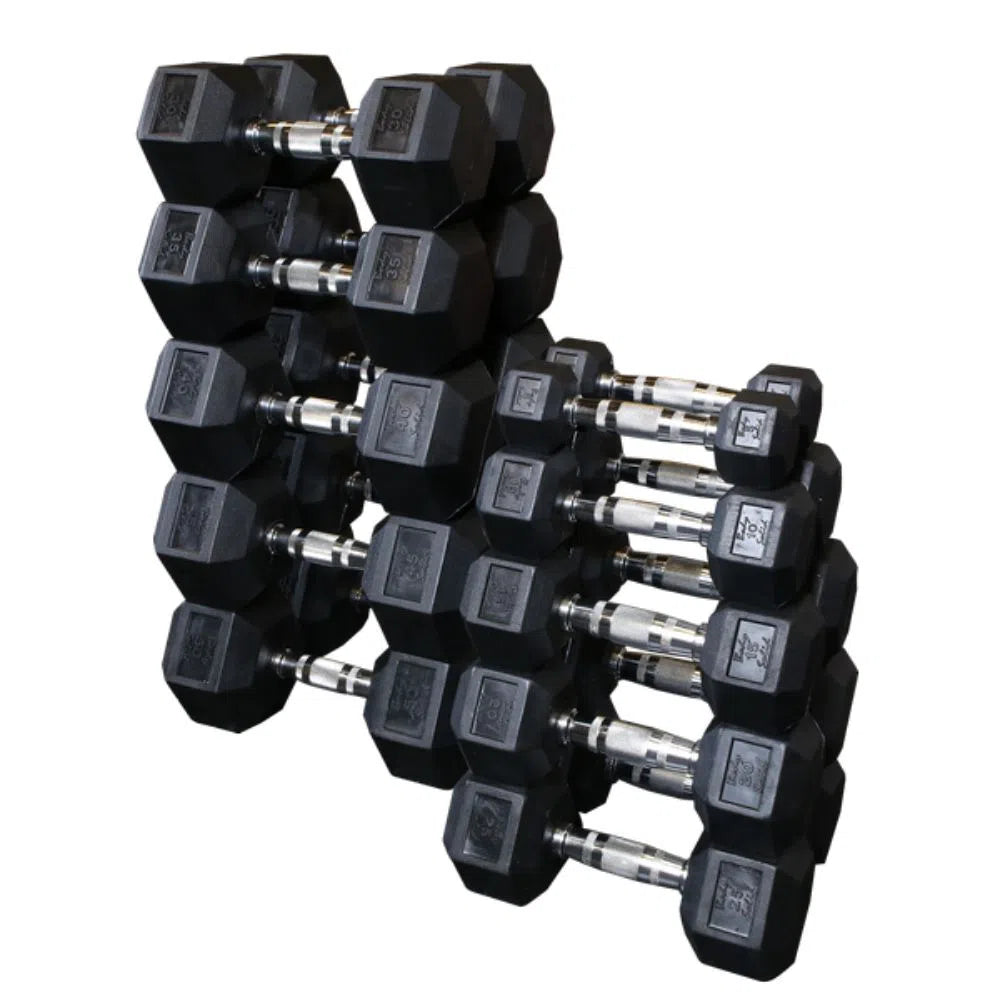 Body-Solid 5-50 lb. Rubber Hex Dumbbell Package w/ Rack