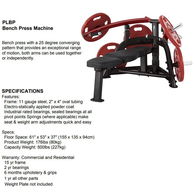 SteelFlex Chest Press Machine PLBP product summary and specifications