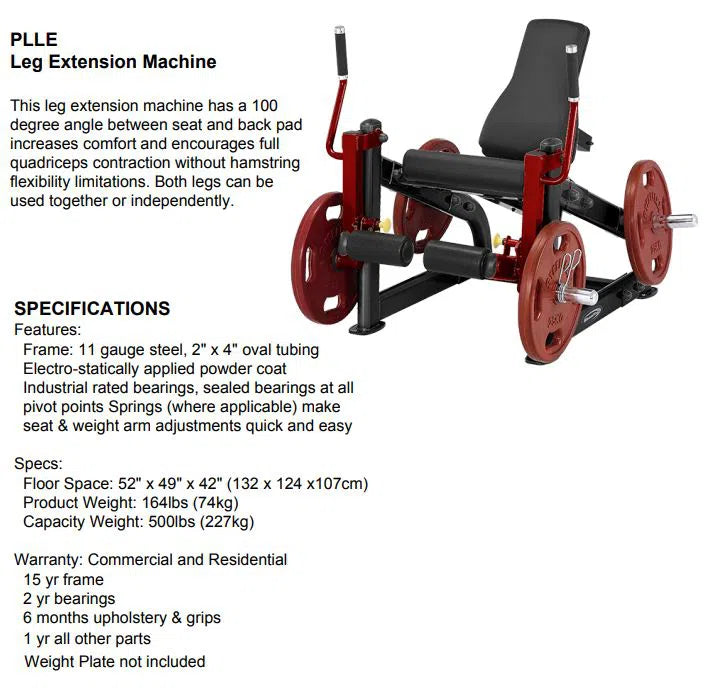 SteelFlex Seated Leg Extension PLLE product specifications and dimensions