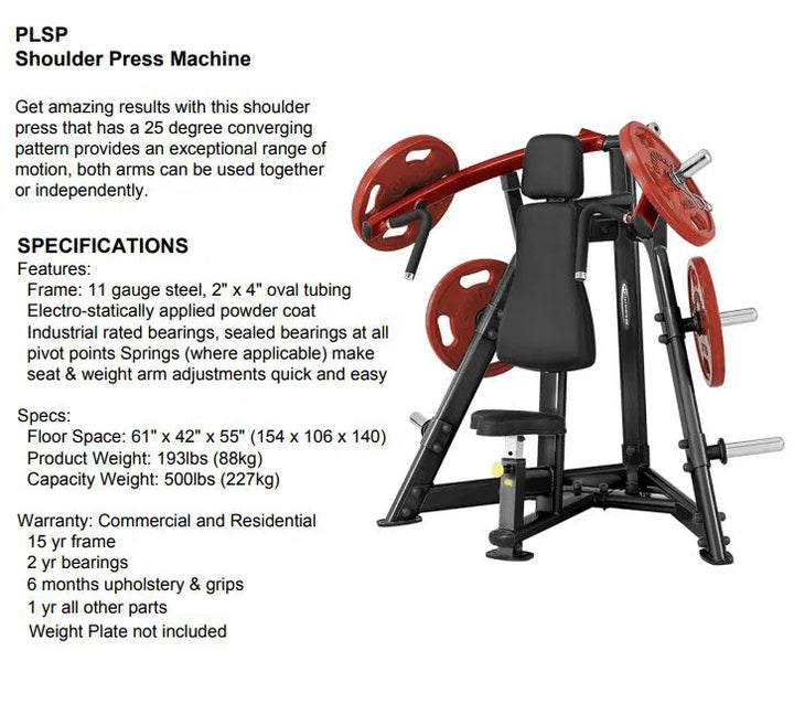 SteelFlex Overhead Press Machine PLSP product specifications and summary