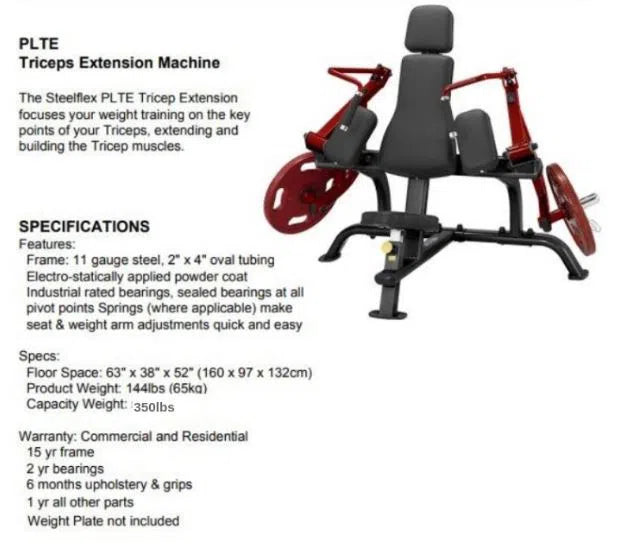 SteelFlex Tricep Extension Machine PLTE product specifications and dimensions