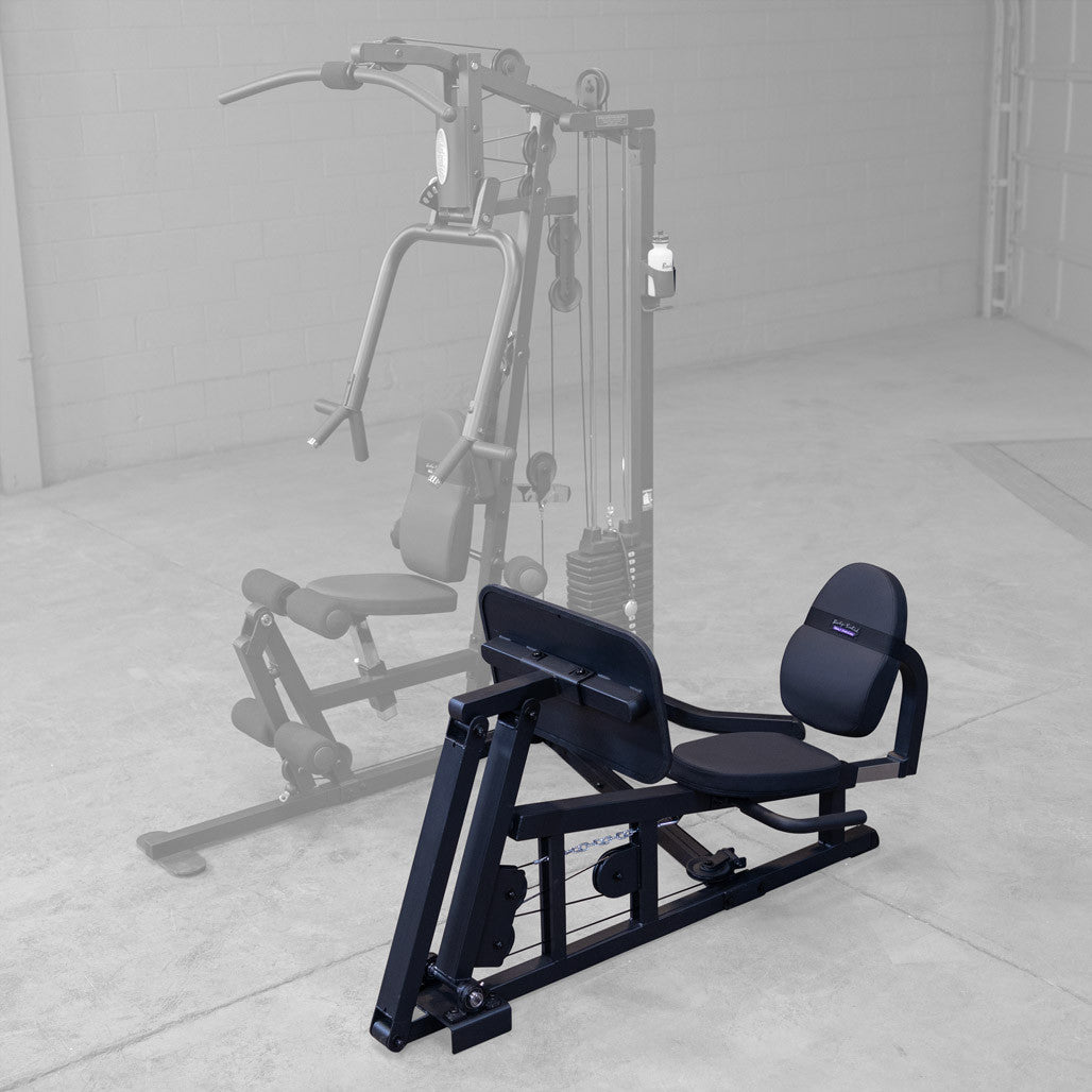 Body-Solid GLP leg press attachment shown with the side stability handles and pivoting press plate