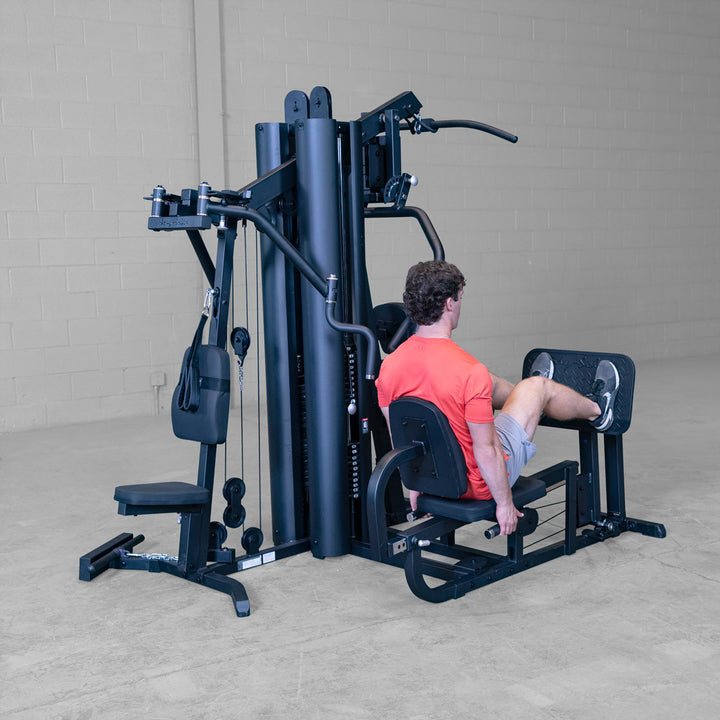 Body-Solid G9B multi-station gym, close view of the leg press foot plate and back pad
