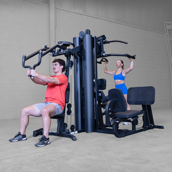 Body-Solid G9B multi-station gym, detail of the low pulley and seated row foot plate