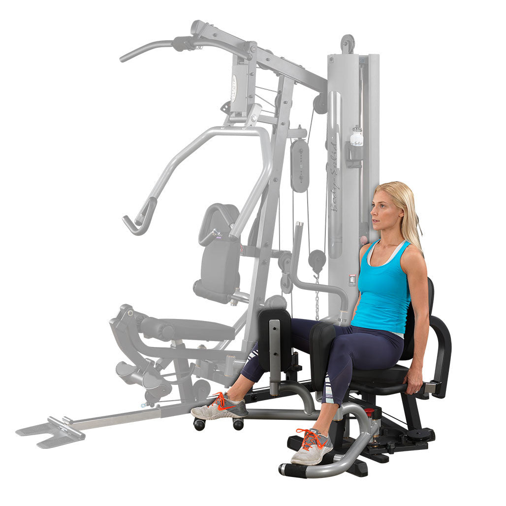 Body-Solid inner and outer thigh attachment, cutout view of the frame and pads