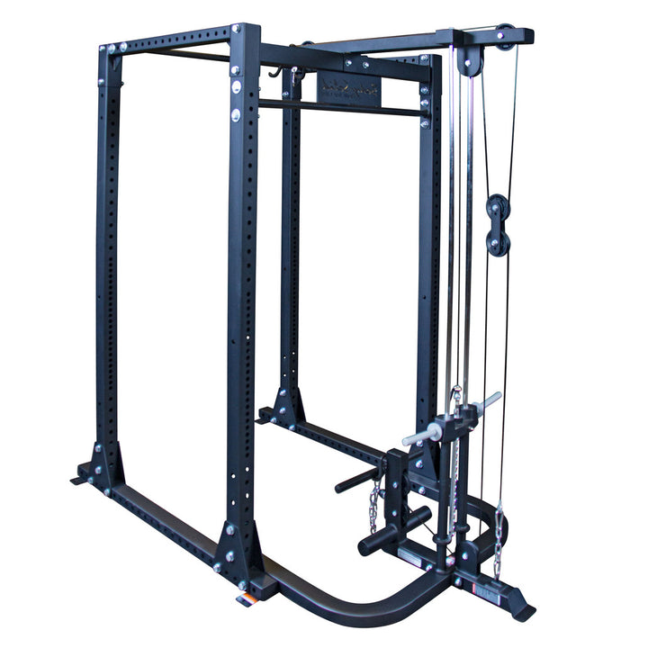 Body-Solid GLA400 lat attachment shown mounted on a GPR400 power rack