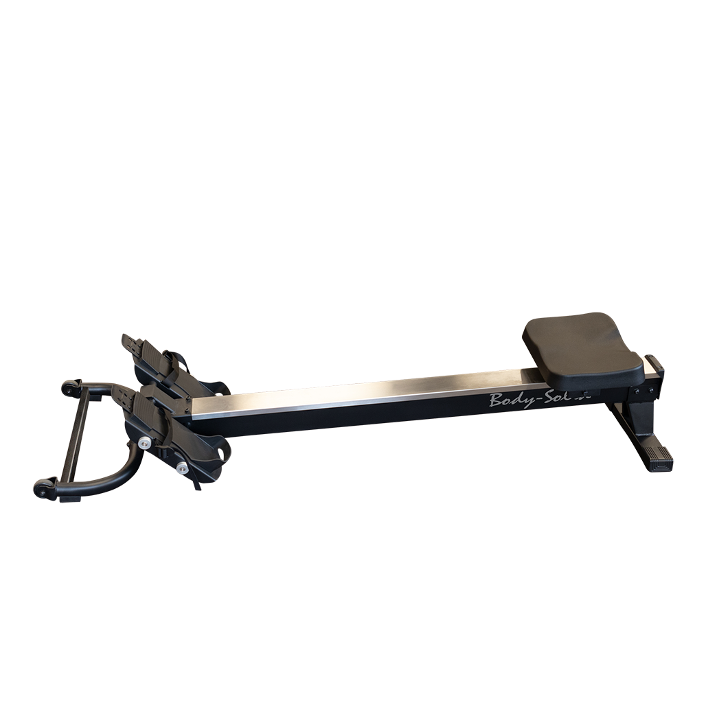 Body-Solid GROW rower attachment shown on its own, 66 inch slide rail with padded seat and foot plate