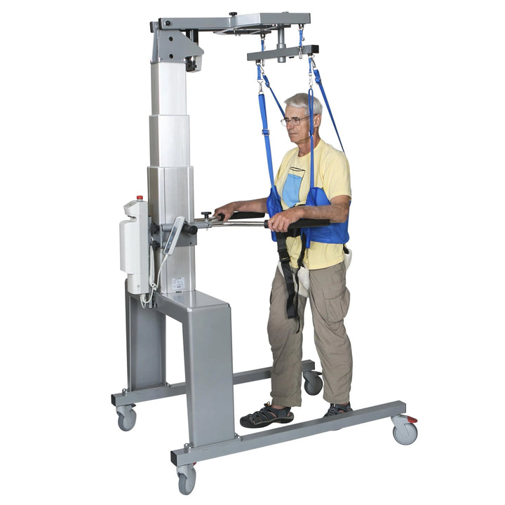 An elderly man training on the HCI PhysioGait Anti-Gravity Gait Trainer for Treadmills PG-360-PG-360XL