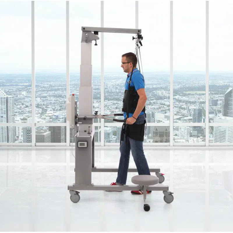 man walking rehabilitation on HCI PhysioGait Anti-Gravity Gait Trainer for Treadmills