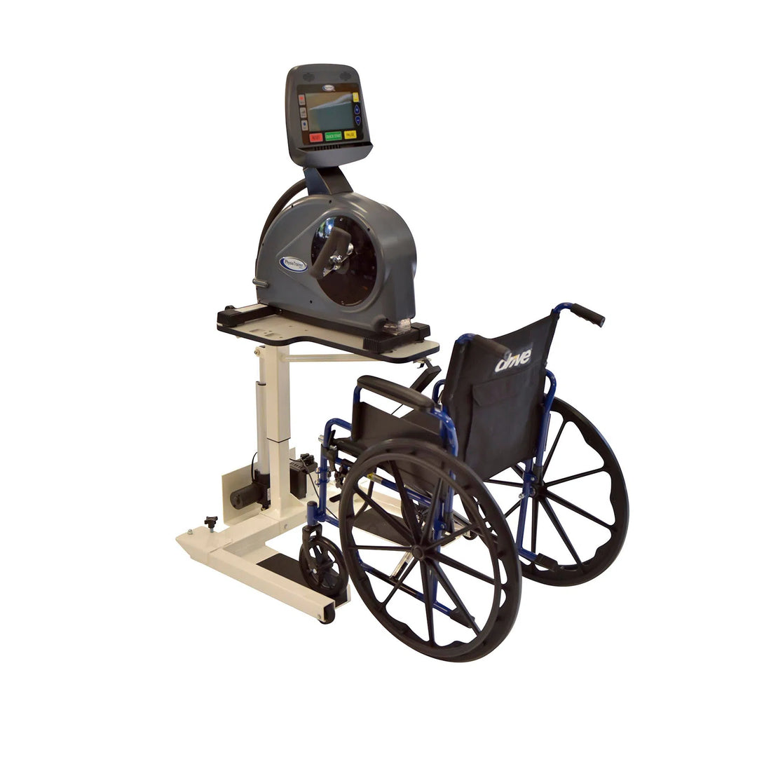 HCI PhysioTrainer PRO Arm Bike PT-PRO on display with a wheelchair
