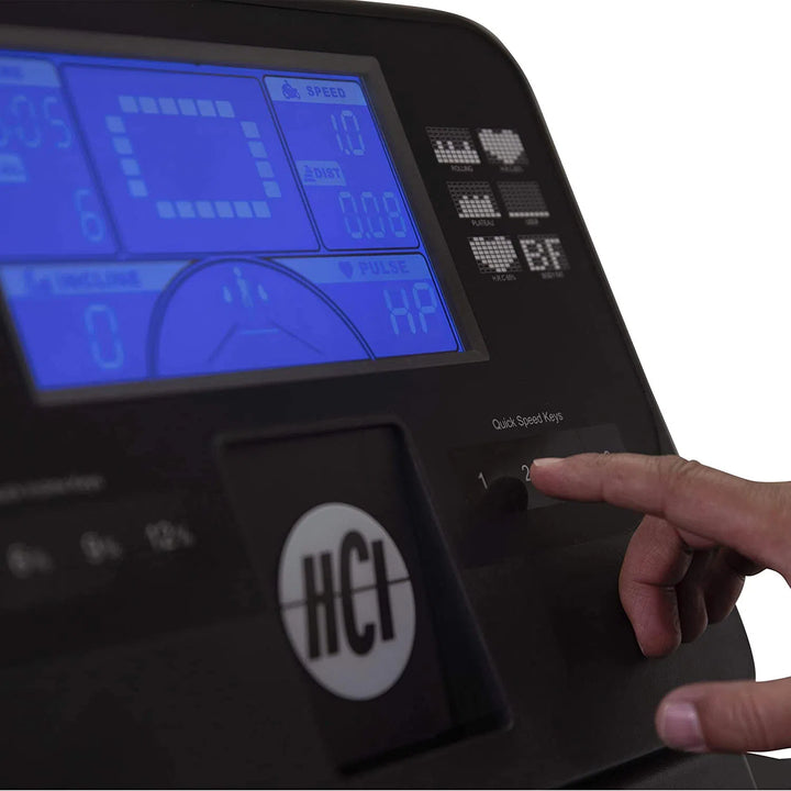 An elderly man undergoing therapy training on the HCI RehabMill Seniors Physical Therapy Treadmill RTM closer look on the display monitor and controls
