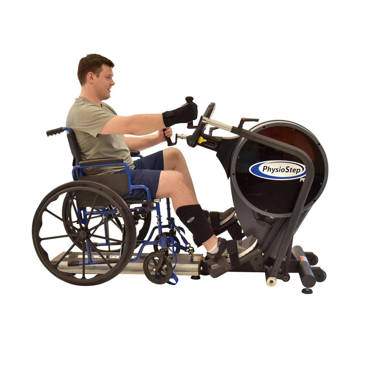 man in wheelchair workout on HCI PhysioStep PRO Physical Therapy Recumbent Bike SXT-1100