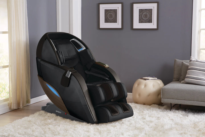 Infinity Dynasty 4D Full Body Massage Chair Dynasty4D black/darkbrown variant on display