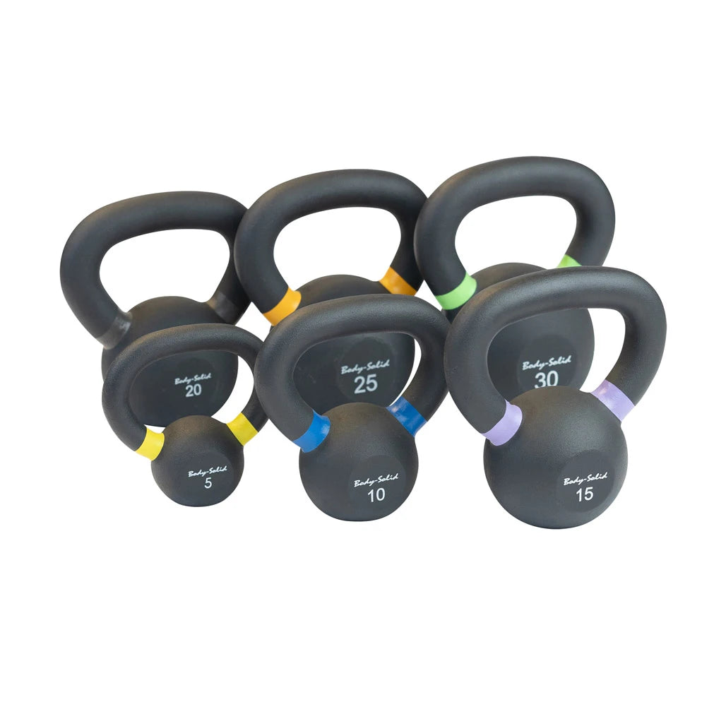 Body-Solid KBRS105 kettlebell set, six powder coated bells from 5 lb. to 30 lb.