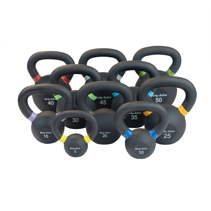 Body-Solid KBRS275 kettlebell set, ten powder coated bells from 5 lb. to 50 lb.