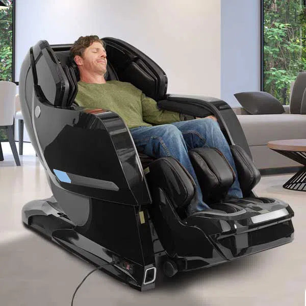 A man relaxing in the Yosei L-Track 4D Full Body Massage Chair M868 black variant