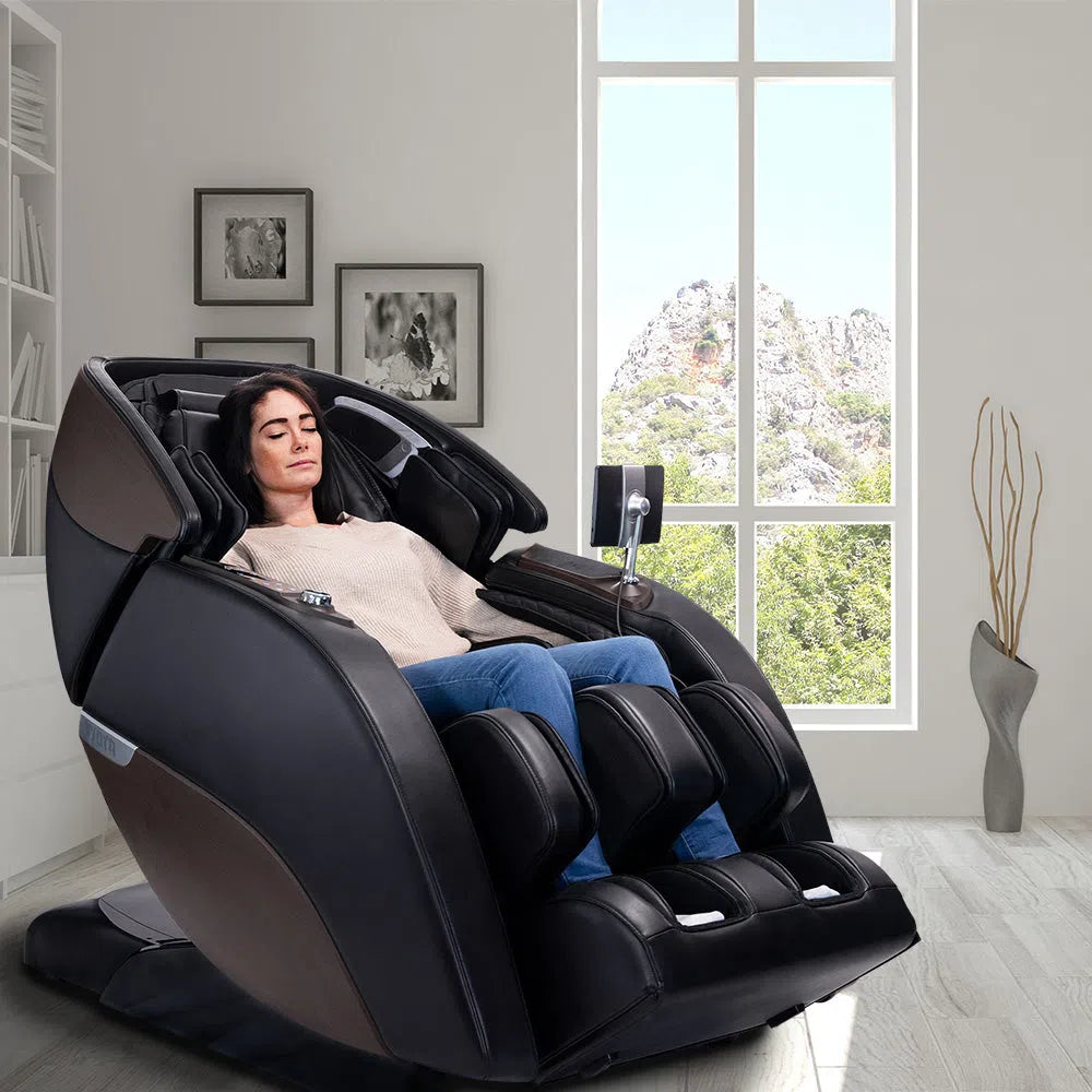 A woman relaxing in the Nokori Luxury 4D Full Body Massage Chair M980