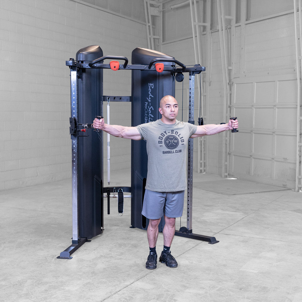 Body-Solid S2FTX functional trainer, side profile showing the pulley column height