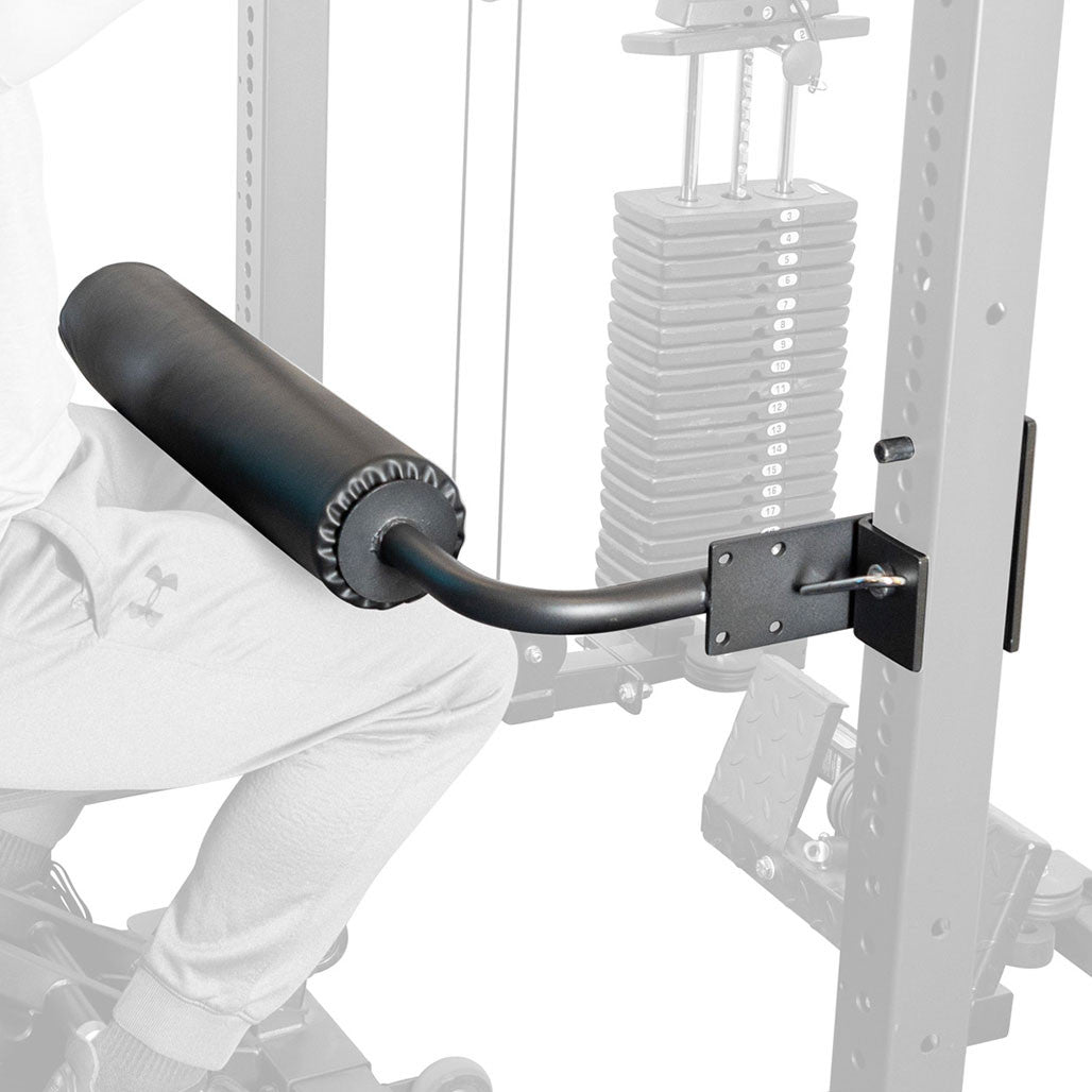 Body-Solid SPRLHD leg hold down mounted on a power rack upright