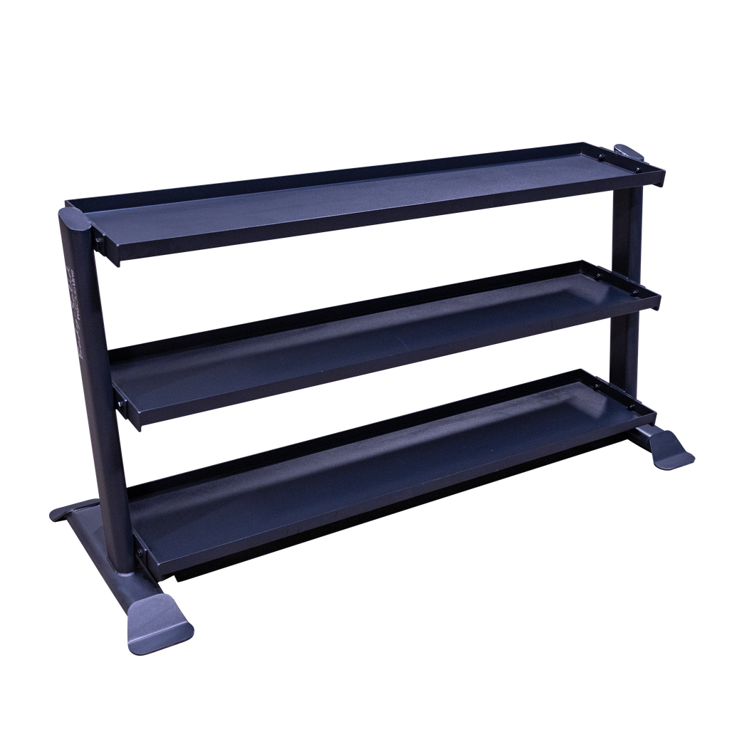 Body-Solid Pro ClubLine SRK200 three tier kettlebell rack, empty, front view