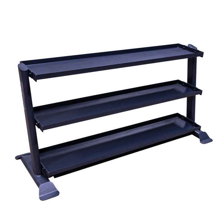 Body-Solid Pro ClubLine SRK200 three tier kettlebell rack, empty, front view