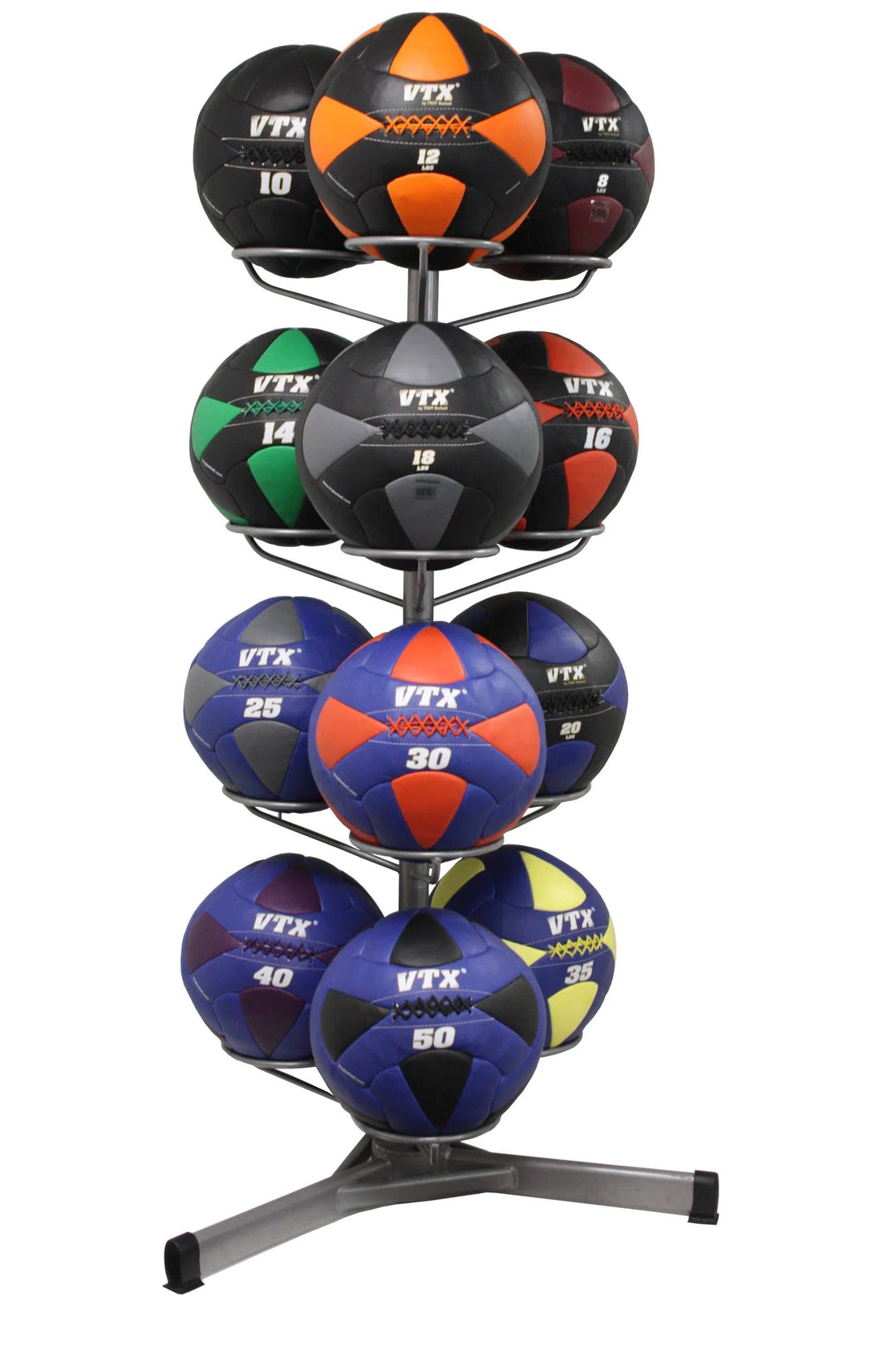 Troy Barbell VTX Wall Ball Set BALLPAC-PWB50 placed in a vertical rack