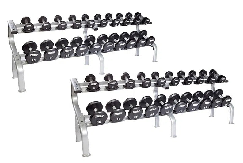 Troy 5-100 lb Urethane Commercial Dumbbell Set with Rack COMMPAC-TSDU100 Muscle and Strength Training Solution Healthy and Safe Workout