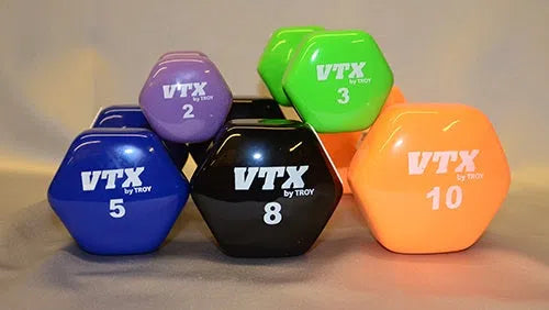 Troy Barbell VTX Group Vinyl Colored Dumbbells in 2, 3, 5, 8, and 10 lbs.