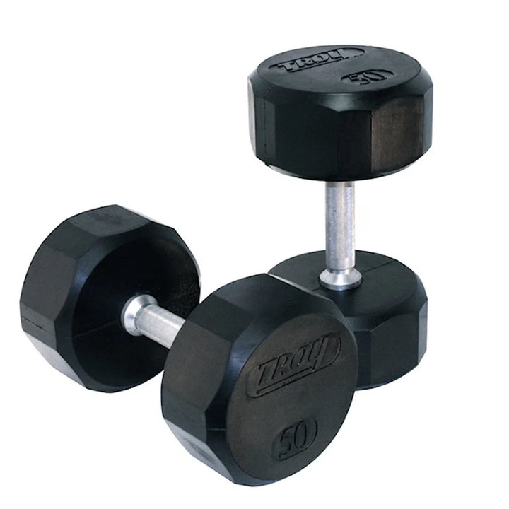 A pari of 50 lbs Troy 12-Sided Rubber Dumbbell TSD-005-125R